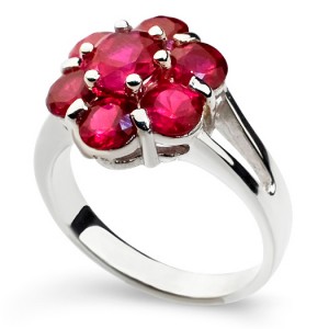 Harry Fay's Tutti Sterling Silver Cluster Ring with Pink Red Rubies