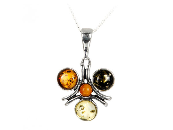 THREE PETALS Baltic Amber Silver Pendant Necklace