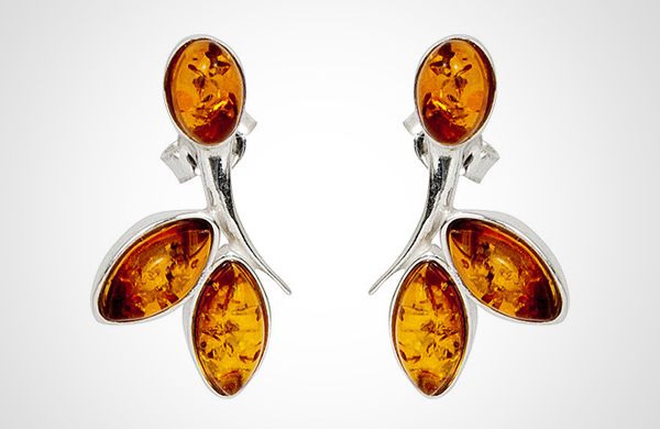 SMALL TWIG Baltic Amber-Silver Earrings